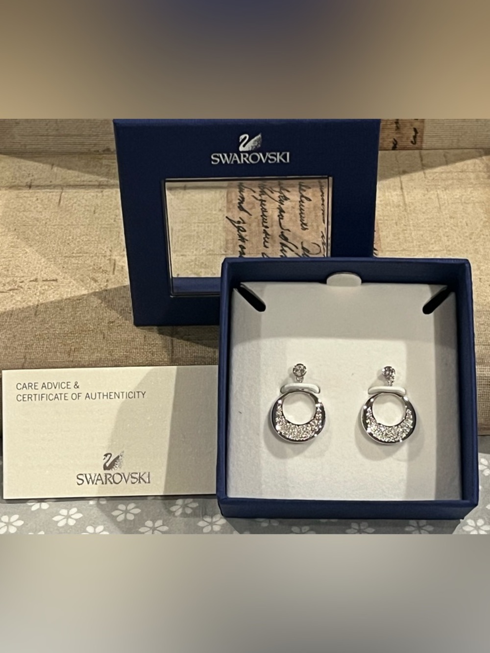 Swarovski Silver Crystal Circle Drop Earrings New in Box